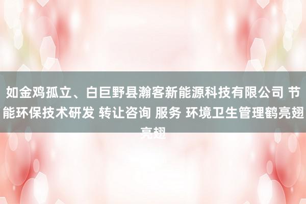 如金鸡孤立、白巨野县瀚客新能源科技有限公司 节能环保技术研发 转让咨询 服务 环境卫生管理鹤亮翅